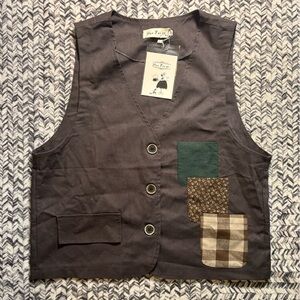 NWT Neutral Spring Cottagecore Patchwork Button Vest with Pocket Women’s Medium